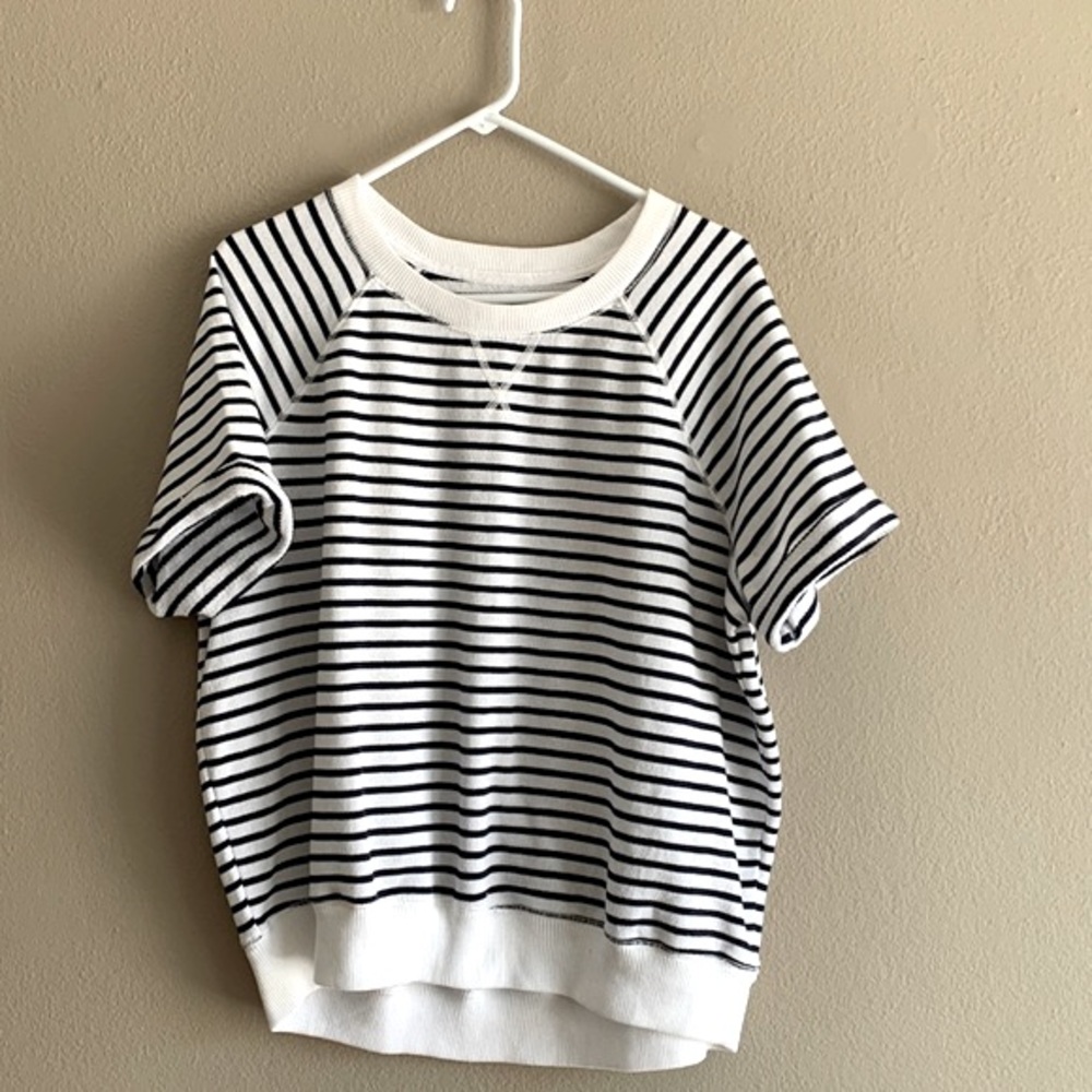 Aerie Short Sleeve Terry Striped Sweatshirt